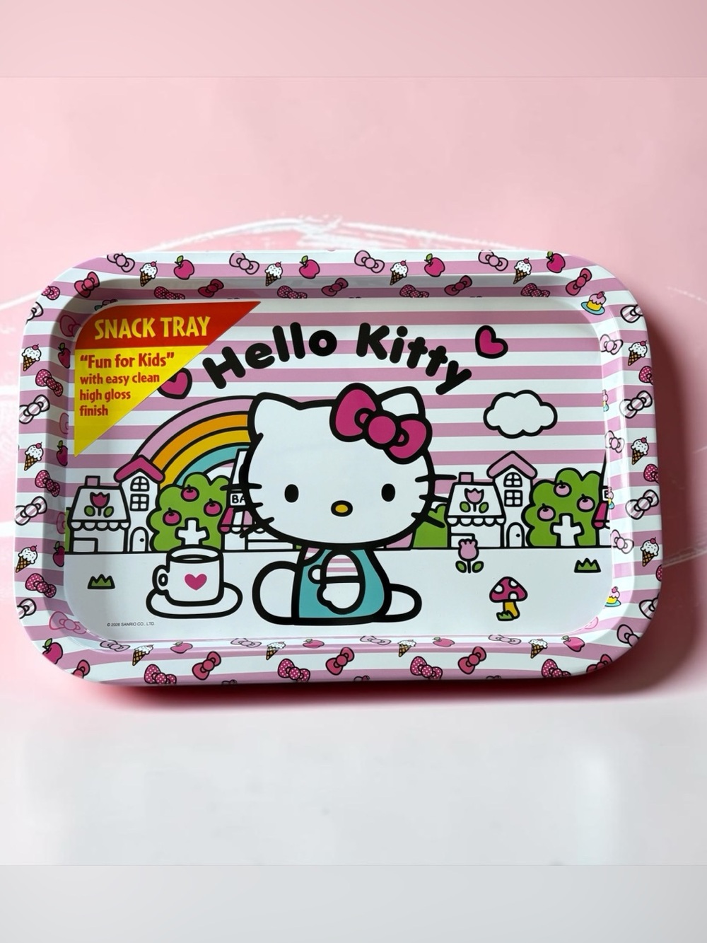 Hello Kitty, Sanrio Pink Metal Snack Tray Rainbow Kawaii